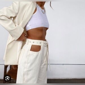 WeWoreWhat high-rise cut out jeans in ivory size 26